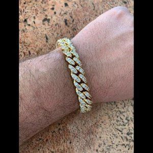 Men's Miami Cuban Bracelet Yellow Gold Plated Stainless Steel 12mm Hip Hop CZ
